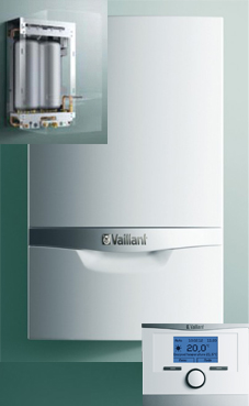 Vaillant ECOTEC PLUS 236 de 19-23 KW con actoSTOR (VMW ES 236/5-5 + VIH CL 20 S) con plantilla y Kit evac. PP (caldera gas propano mural estanca mixta de condensación)