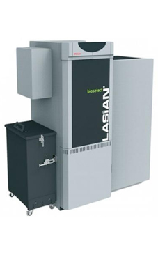 Lasian BIOSELECT COMPACT 30 caldera de pie de policombustibles sólidos(pellets, cascara de almendra, orujillo, hueso de oliva,etc,...) de 30 KW.solo calefacción con compactador de cenizas, sinfín y tolva (caldera para biomasa de policombustibles)