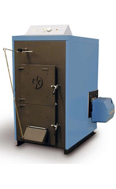 Domusa Granada 30, caldera de pie de solo calefacción de policombustibles de gasoleo/leña de 23 a 40 Kw., 34.400 Kcal./h. longitud de troncos de 50cm, quemador de gasóleo D3P incluido. (caldera para biomasa de policombustibles)