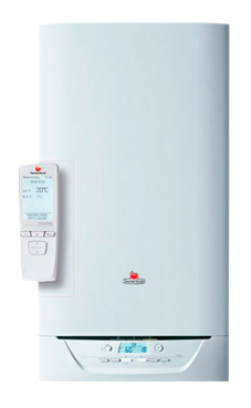 Saunier-duval ISOMAX CONDENS 35 de 32,0-34,8 KW (calefacción y acs) acumulación dinamica isodyn 2,incluye control  termostato programador modulante EXACONTROL E7 R, placa de conexiones y ventosa. (caldera gas propano mural estanca mixta de condensación)