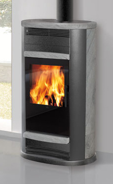 EDILKAMIN modelo GLAM 9,7 Kw.Plano fuego y reja de fundición, fuego de Ecokeram®. Canalizable con 2 bocas. Palanca para regulación manual de la canalización. Posibilidad salida humos superior / posterior. Troncos de leña de máximo 33 cm verticales. latera