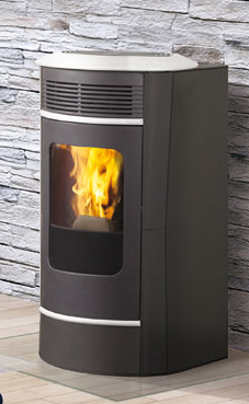 EDILKAMIN modelo SALLY  PLUS ACERO de 10 Kw.Estructura de acero, fuego de acero y fundición. Regulación electrónica de la canalización con el radiocomando. Salida humos superior o posterior Ø 8 cm. Radiocomando con display en dotación.