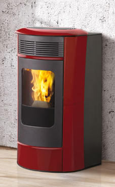 EDILKAMIN modelo SALLY  PLUS CERAMICA de 10 Kw.Estructura de acero, fuego de acero y fundición. Regulación electrónica de la canalización con el radiocomando. Salida humos superior o posterior Ø 8 cm. Radiocomando con display en dotación