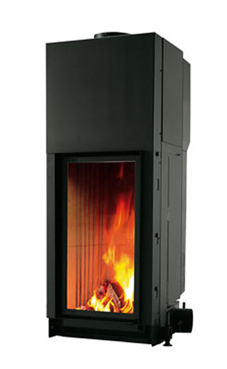 EDILKAMIN modelo CRISTAL 45 de 10,5 Kw tiro natural Chimenea con puerta guillotina de cristal cerámico.  Completado con: 2 salidas aire caliente.  Fuego de Ecokeram®.  Salida humos hembra Ø 20 cm.
