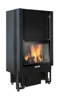 EDILKAMIN modelo FORTE PLUS N de 18 Kw tiro natural. Interior de fundición  Puerta guillotina plana con cristal cerámico con visión total serigrafiado.  Completado con: 4 salidas aire caliente.  Sistema de postcombustión. Salida humos hembra Ø 25 cm