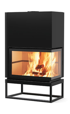 EDILKAMIN modelo SIDE 2 ABIERTO UN LADO N de 12 Kw tiro natural. Interior de refractario  Puerta guillotina.  Cristal entero, abierto derecha / izquierda.  Completado con: 4 salidas aire caliente.  Salida humos hembra Ø 25 cm