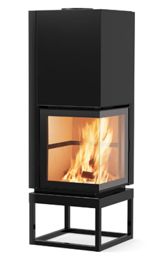 EDILKAMIN modelo SIDE PLUS 50x50 V de 10 Kw.ventilación forzada. Interior de refractario  Cristal entero de ángulo.  Puerta guillotina.  Completado de: 2 salidas aire caliente.  Salida humos hembra Ø 20 cm