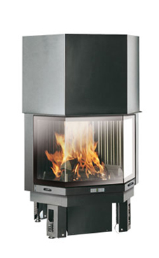 EDILKAMIN modelo STATUS PLUS N de 14,5 Kw tiro natural. Interior de fundición  Puerta guillotina prismática con cristal cerámico con visión total serigrafiado.  Completado con: 4 salidas aire caliente.  Sistema de postcombustión.  Salida humos hembra Ø 25