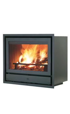 EDILKAMIN modelo LUCE 62 V de 12 Kw. Ventilación forzada, plano de acero , fuego de fundición