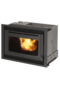 EDILKAMIN modelo PELLKAMIN de 8 Kw. Fuego de fundición, salida de humos superior de Ø 8 cm macho la carga de pellet se realiza con el insertable apagado, para poder hacerlo con el insertable encendido se precisa instalar kit opcional. Con radiocomando con