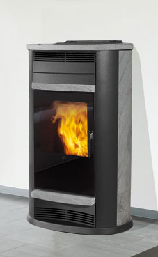 EDILKAMIN modelo ALPEN 18 Kw laterales, top y decoraciones de piedra natural Kit hidráulico incorporado con vaso expansión cerrado, circulador y válvula de seguridad.