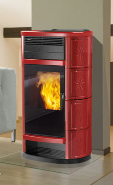 EDILKAMIN modelo ANDE 18 Kw laterales, top y decoraciones de cerámica ( blanco crema / ceramica roja /ceramica cuero) Kit hidráulico incorporado con vaso expansión cerrado, circulador y válvula de seguridad.