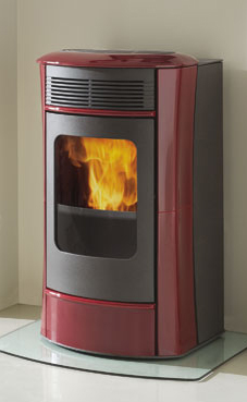 EDILKAMIN modelo IDROSALLY 14 Kw cerámica (burdeos/ blanco crema /  pergamino) (Incorpora aire caliente frontal-desactivable) Con kit hidráulico incorporado con vaso de expansión cerrado, circulador y válvula de sobrepresión.