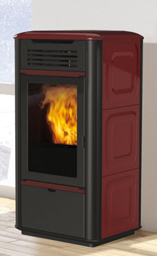 EDILKAMIN modelo MITO IDRO 13 Kw cerámica (burdeos/ blanco crema / pergamino) (Incorpora aire caliente frontal-desactivable) Con kit hidráulico incorporado con vaso de expansión cerrado, circulador y válvula de sobrepresión.
