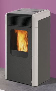 EDILKAMIN modelo NAOMY 15 Kw  perfiles laterales de cerámica (burdeos/ blanco crema) . Kit hidráulico incorporado con vaso expansión cerrado, circulador y válvula de seguridad.