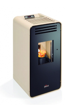FERROLI modelo LIRA de 6,58 Kw. de poténcia, consumo 1,483 Kg/hora, volumen del depósito 15 kg. Rendimiento 92,2%, de acero , para calefactar estancias de hasta 50 m2 Mando a distancia incluido.