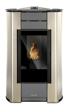 FERROLI modelo PENELOPE de 12,83 Kw. de poténcia, consumo 3,04 Kg/hora, volumen del depósito 20 kg. Rendimiento 95%, de acero , para calefactar estancias de hasta 100 m2 Mando a distancia incluido.
