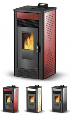 LASIAN modelo COLIMA PLUS de 3,6 a 12 Kw. (hueso de oliva, pellets de olivo, pellet de madera con alto porcentaje de cenizas, cáscara de almendra triturada, etc.), calentamiento mediante aire canalizado, de 12 KW de potencia térmica máxima. Capacidad de c