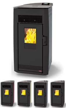 LASIAN modelo LLAIMA de  2,9 a 8 Kw. calentamiento mediante aire, de 8 KW de potencia térmica máxima. Capacidad de calentamiento de 140 m3 (modelos en burdeos, beige, gris y negro) , mando a distancia opcional, sin limpieza automática.