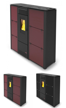LASIAN modelo NILA de  3,6 a 10 Kw. calentamiento mediante aire, de 10 KW de potencia térmica máxima.slim (revestimiento en vidrio negro), capacidad de calentamiento de 170 m3 (modelos en burdeos y negro) , mando a distancia ,sin limpieza automática.