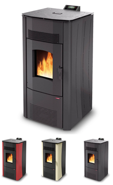 LASIAN modelo TELICA de 3,6 a 10 Kw. (hueso de oliva, pellets de olivo, pellet de madera con alto porcentaje de cenizas, cáscara de almendra triturada, etc.), calentamiento mediante aire, de 10 KW de potencia térmica máxima. Capacidad de calentamiento de 