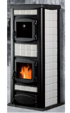 GREENHEISS modelo ITALIA 30 ACS de 30 Kw. Acabados madera ,blanco  y rojo. Consumo 5,5 Kg./hora producción de ACS: 9,5 litros/minuto con salto de 25ºC