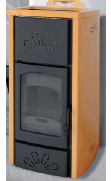 GREENHEISS modelo CLARA de 21 Kw.  Acabados antracita, cuero, plata, salmon ,marfil  y rojo burdeos Depósito de pellet de 30 Kg.con programación semanal y mando a distancia.
