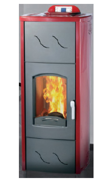 GREENHEISS modelo PETRA ACS de 34 Kw.   Acabados antracita, cuero, plata, salmon ,marfil  y rojo burdeos. Depósito de pellet de 40 Kg. con programación semanal y mando a distancia.