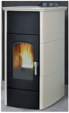 GREENHEISS modelo TINA PLUS de 18,5 Kw.  Acabados antracita, cuero, plata, salmon ,marfil  y rojo burdeos Depósito de pellet de 35 Kg.con programación semanal y mando a distancia.