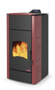 LASIAN modelo JIMA de 4,8 a 15 Kw. (pellet) calentamiento mediante agua, de 15 KW de potencia térmica máxima. Capacidad de calentamiento de 260 m3 (modelos en burdeos y beige) programable, con bomba, vaso de expansión, válvula de seguridad, purgador y tra