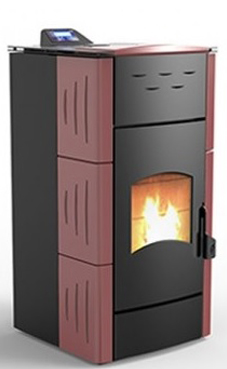 LASIAN modelo SHIMA de 6,2 a 18 Kw. (pellet) calentamiento mediante agua, de 25 KW de potencia térmica máxima. Capacidad de calentamiento de 310 m3 (modelos en burdeos y beige) programable, con bomba, vaso de expansión, válvula de seguridad, purgador y tr