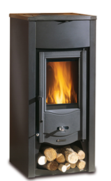 NORDICA-EXTRAFLAME modelo GIORGIA 6 Kw.(negro antracita) Revestimiento exterior de aceroPuertas de hierro fundido Cristal ceramico que resiste hasta 750°