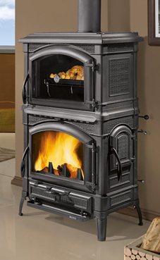 NORDICA-EXTRAFLAME modelo ISOTTA FORNO 11,5 Kw.(estufa de fundición) Estufa totalmente en fundición Fundaición esmaltada Puerta panorámica Horno esmaltado Puerta de carga lateral