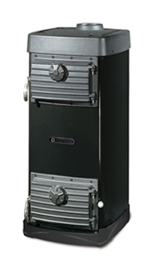 NORDICA-EXTRAFLAME modelo MAJOR 6,5 Kw.(negro antracita) Revestimiento exterior de acero esmaltado (mate)  Puertas y cabezal de hierro fundido  Abertura acordeón de la puerta  Sacude-rejilla accionable desde el exterior