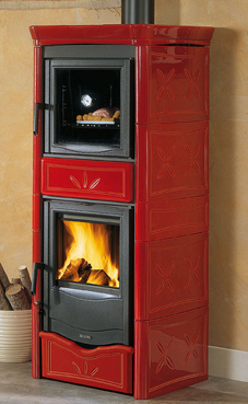 NORDICA-EXTRAFLAME modelo NICOLETTA FORNO EVO 9,1 Kw.(burdeos o capuchino) Revestimiento exterior de mayólica Horno esmaltado Cristal ceramico que resiste hasta 750° Horno esmaltado