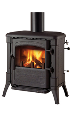 NORDICA-EXTRAFLAME modelo VIOLA 7 Kw.(estufa de fundición) Estufa totalmente en fundación Puerta panorámica Cristal ceramico que resiste hasta 750°