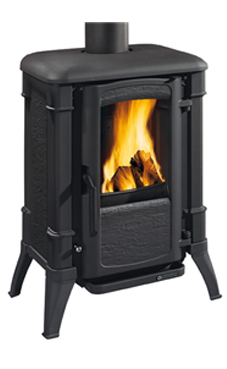 NORDICA-EXTRAFLAME modelo VIOLETTA 6 Kw.(estufa de fundición) Estufa totalmente de fundicòn barnizada Fundiciòn de alto rendimento termico  Cristal ceramico que resiste hasta 750°