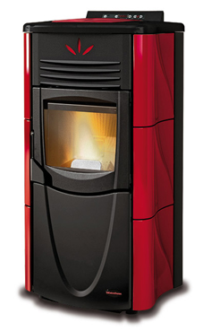 NORDICA-EXTRAFLAME modelo GRAZIOSA LUX 2,7-7 kW Revestimiento en cerámica. Hogar en fundición extraíble. Cajón extraíble para la ceniza. Vitro cerámico resistente a 750°  Colores: Pergamino, blanco y burdeos.