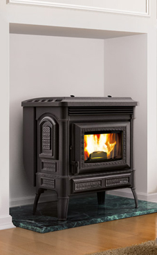 NORDICA-EXTRAFLAME modelo TEODORA 3,5-8,7 kW Revestimiento en hierro fundido esmaltado. Hogar en fundición extraíble. Vitro cerámico resistente a 750°