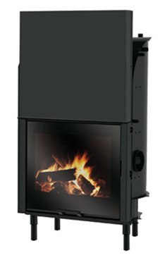 EDILKAMIN modelo H2 OCEANO 28 de 27,8 Kw.salida humos hembra Ø 25 cm. fuego de acero, plano fuego de fundición y cristal plano, con posibilidad de asador. Chimenea de leña con caldera que envuelve el hogar completamente aumentando la superficie de interca