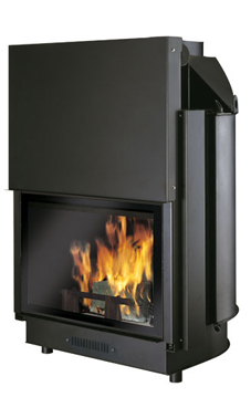EDILKAMIN modelo ACQUATONDO PLUS 22 de 23 Kw.con cristal vista total, salida humos hembra Ø 20 cm , completado de brasero y posibilidad de asador,  fuego de acero y fundición.Revestimientos: Air, Bix Box, Dromond, Iron, Gibilterra, Mexico,Sahara, Saxon, S