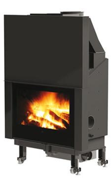 EDILKAMIN modelo AQUAMAXI 28  de 27,8 Kw. con 1 serpentine salida humos hembra Ø 25 cm,  completado de brasero y posibilidad de asador,  fuego de acero y material refractario. kit hidráulico a vaso abierto (2 bombas, válvula de seguridad, intercambiador) 