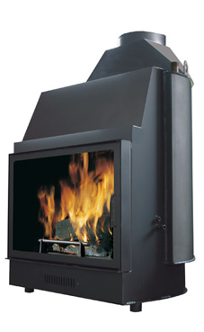 EDILKAMIN modelo IDRO 50 de 18 Kw.salida humos hembra Ø 18 cm, Chimena de agua con estructura de acero de gran espesor. Con mecanismo automático de humos by-pass, cristal cerámico resitente a 800º C y registro de regulación de aire de combustión.