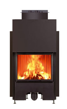 EDILKAMIN modelo THERMOFIRE PUERTA GUILLOTINA / CS de 14,8 Kw.Serpentin y válvula
seguridad incorporadas salida humos hembra Ø 20 cm posterior o superior,  fuego de refractario. Revestimientos: Air, Iron, Mexico, Silver, White.